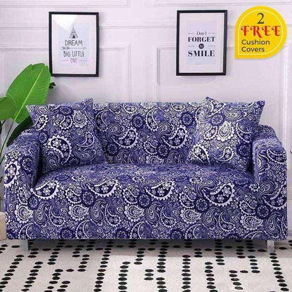 Blue White Paisley Pattern Stretch Sofa Slip Cover - Pretty Little Wish.com