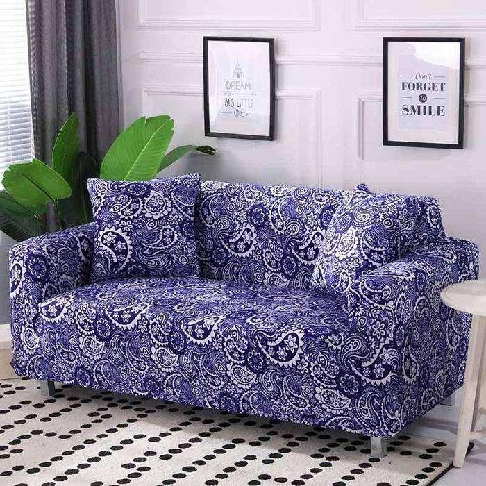 Blue White Paisley Pattern Stretch Sofa Slip Cover - Pretty Little Wish.com