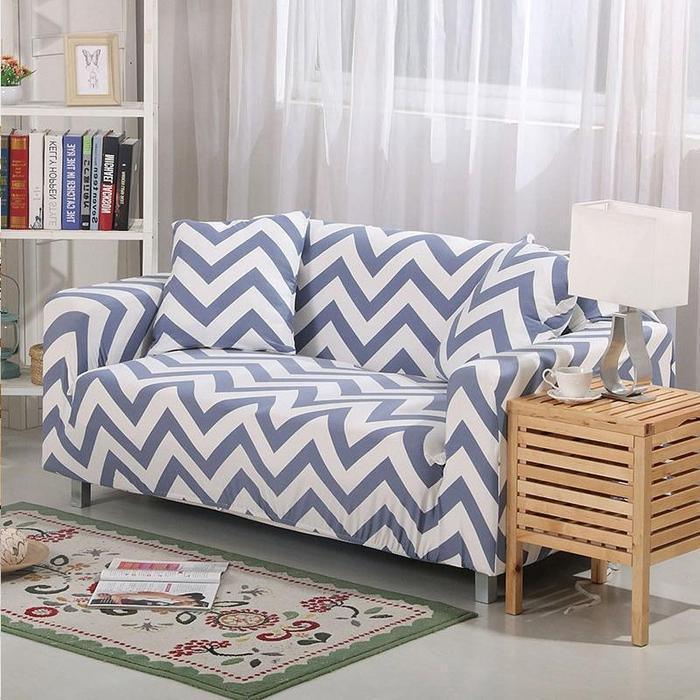 Blue Zigzag Stretch Sofa Cover - Pretty Little Wish.com