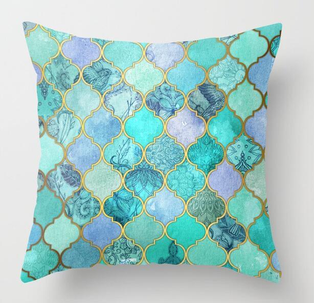 Blue/Green Geometric Cushion cover (45x45cm) - Pretty Little Wish.com