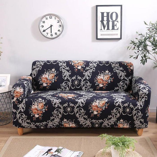 Bold Black Flower French Pattern Stretch Sofa Cover - Pretty Little Wish.com