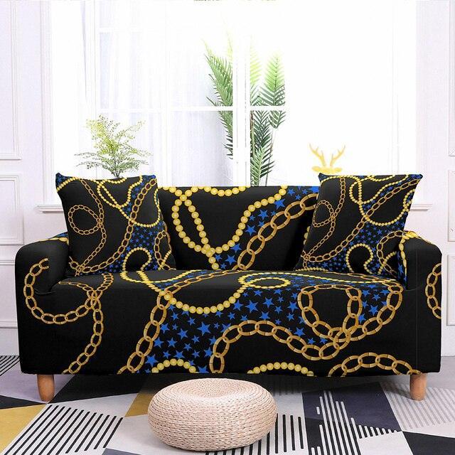 Elastic Chain Printed Sofa L-shape Covers - Pretty Little Wish.com