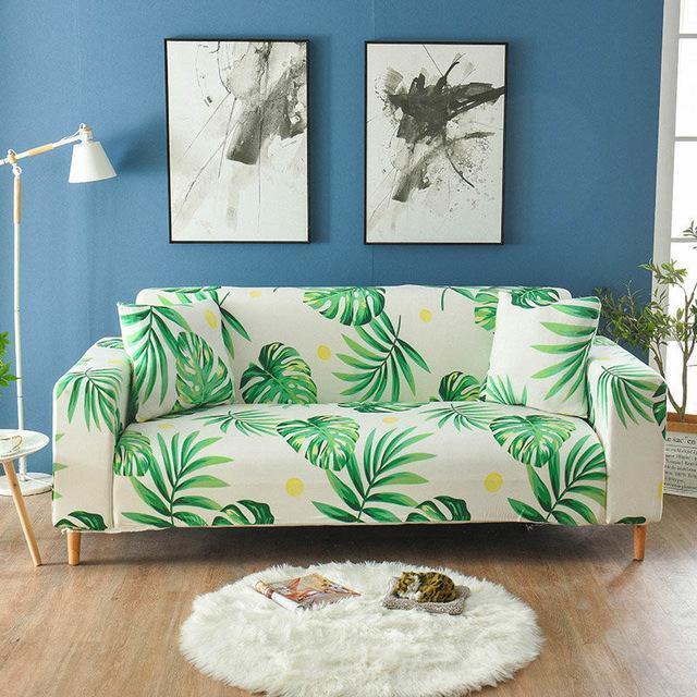 Fresh Botanical Spring Leaves Stretch Sofa Slip Cover - ART DECO - Pretty Little Wish.com