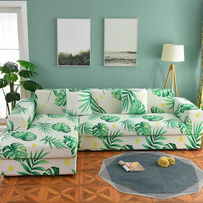 Fresh Botanical Spring Leaves Stretch Sofa Slip Cover - ART DECO - Pretty Little Wish.com