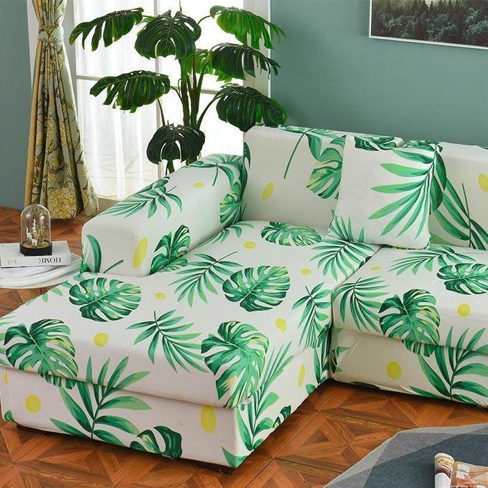 Fresh Botanical Spring Leaves Stretch Sofa Slip Cover - ART DECO - Pretty Little Wish.com