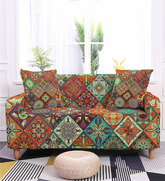 Geometric Mandala Print Spandex Sectional Sofa Couch Cover - Pretty Little Wish.com