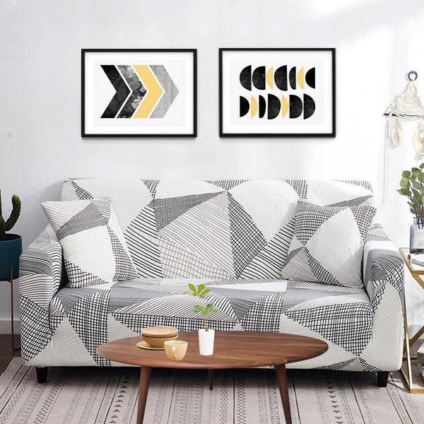 Grey Triangle Pattern Stretch Sofa Cover - Pretty Little Wish.com