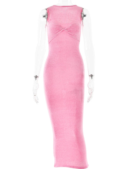Pink Ruched Elegance Maxi Dress