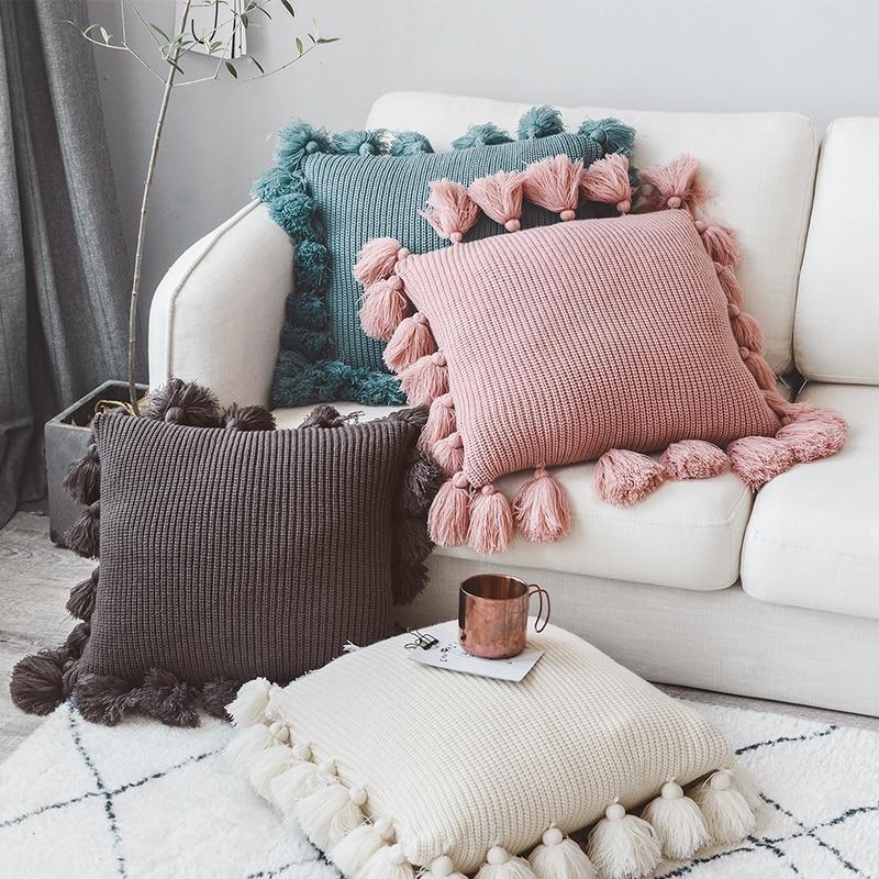 Knit Cushion Cover Solid Pillow Case 45*45cm Soft For Sofa - Pretty Little Wish.com