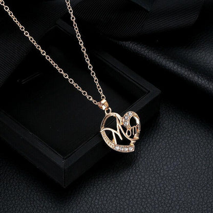 💕 Mom Exquisite Women's 925 Sterling Silver/ Rose Gold Mom's Love Shaped Diamond Necklace 💕 - Pretty Little Wish.com