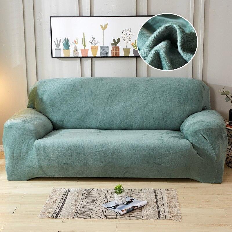 Plush Sofa Cover Stretch Solid Color Thick Slipcover Sofa Covers for Living Room Pets Chair Cover Cushion Cover Sofa Towel 1PC - Pretty Little Wish.com