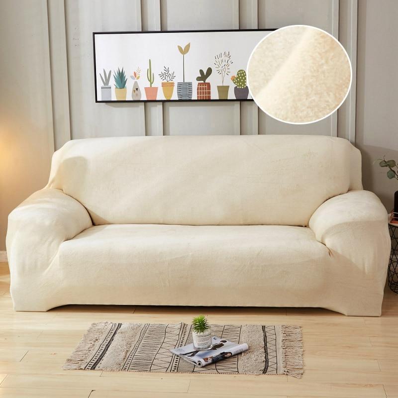 Plush Sofa Cover Stretch Solid Color Thick Slipcover Sofa Covers for Living Room Pets Chair Cover Cushion Cover Sofa Towel 1PC - Pretty Little Wish.com