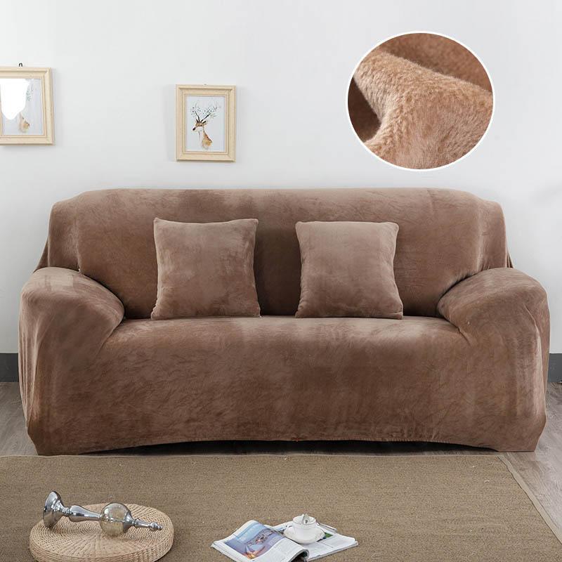 Plush Sofa Cover Stretch Solid Color Thick Slipcover Sofa Covers for Living Room Pets Chair Cover Cushion Cover Sofa Towel 1PC - Pretty Little Wish.com