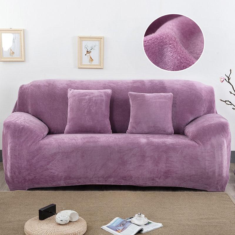 Plush Sofa Cover Stretch Solid Color Thick Slipcover Sofa Covers for Living Room Pets Chair Cover Cushion Cover Sofa Towel 1PC - Pretty Little Wish.com