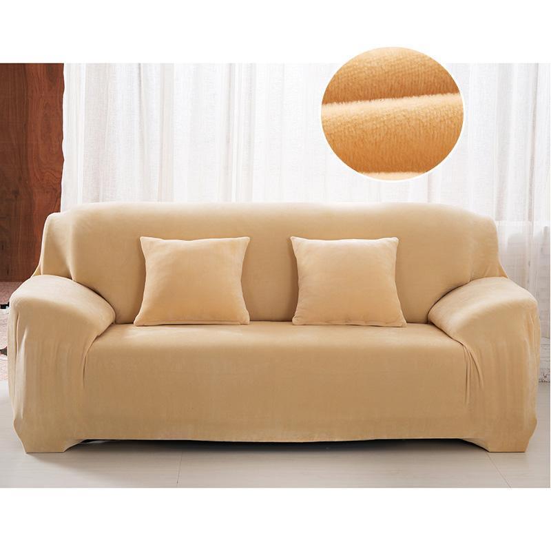 Plush Sofa Cover Stretch Solid Color Thick Slipcover Sofa Covers for Living Room Pets Chair Cover Cushion Cover Sofa Towel 1PC - Pretty Little Wish.com