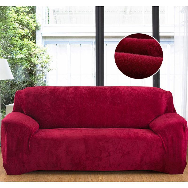 Plush Sofa Cover Stretch Solid Color Thick Slipcover Sofa Covers for Living Room Pets Chair Cover Cushion Cover Sofa Towel 1PC - Pretty Little Wish.com