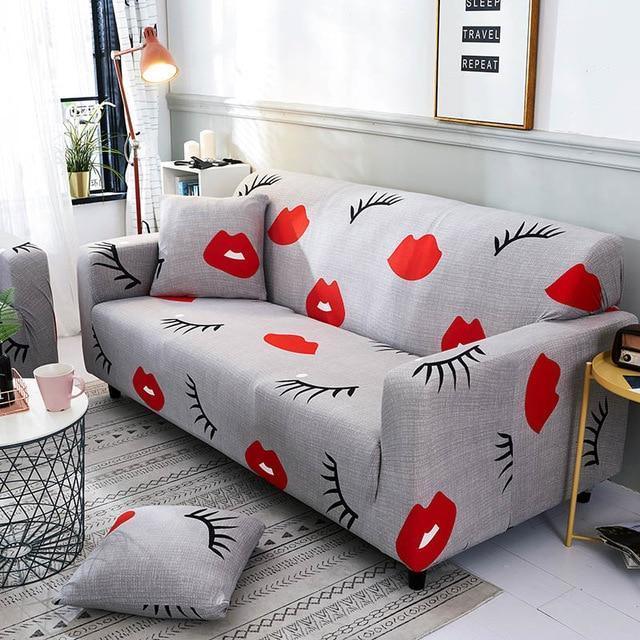 Red Lips Eyelashes Stretch Sofa Cover - ART DECO - Pretty Little Wish.com