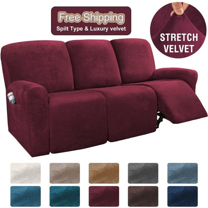 Stretch Velvet 1-2-3 Seater All-inclusive Elastic Recliner Sofas Cover Non-slip Convertible Reclining Relax Armchair Sofa Cover - Pretty Little Wish.com