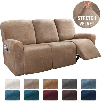 Stretch Velvet 1-2-3 Seater All-inclusive Elastic Recliner Sofas Cover Non-slip Convertible Reclining Relax Armchair Sofa Cover - Pretty Little Wish.com