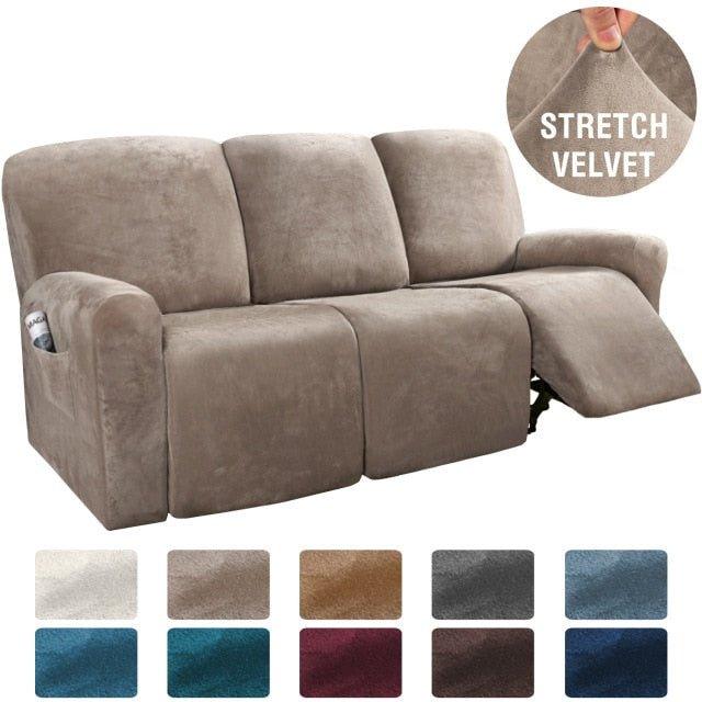 Stretch Velvet 1-2-3 Seater All-inclusive Elastic Recliner Sofas Cover Non-slip Convertible Reclining Relax Armchair Sofa Cover - Pretty Little Wish.com