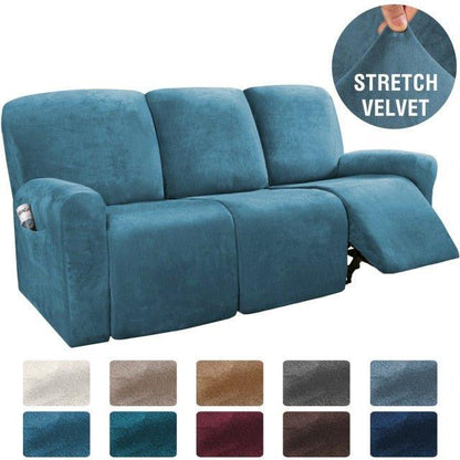 Stretch Velvet 1-2-3 Seater All-inclusive Elastic Recliner Sofas Cover Non-slip Convertible Reclining Relax Armchair Sofa Cover - Pretty Little Wish.com