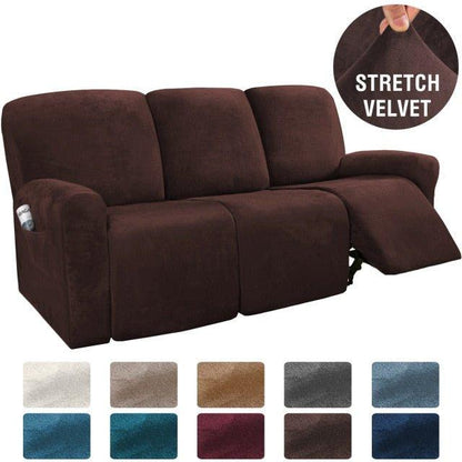 Stretch Velvet 1-2-3 Seater All-inclusive Elastic Recliner Sofas Cover Non-slip Convertible Reclining Relax Armchair Sofa Cover - Pretty Little Wish.com