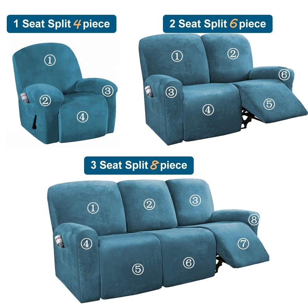 Stretch Velvet 1-2-3 Seater All-inclusive Elastic Recliner Sofas Cover Non-slip Convertible Reclining Relax Armchair Sofa Cover - Pretty Little Wish.com