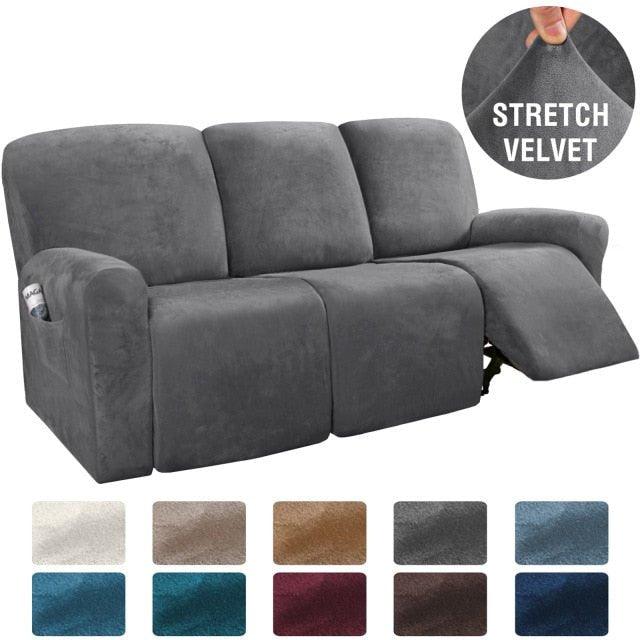 Stretch Velvet 1-2-3 Seater All-inclusive Elastic Recliner Sofas Cover Non-slip Convertible Reclining Relax Armchair Sofa Cover - Pretty Little Wish.com